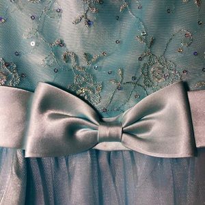 Girls Teal Sparkly Formal Dress